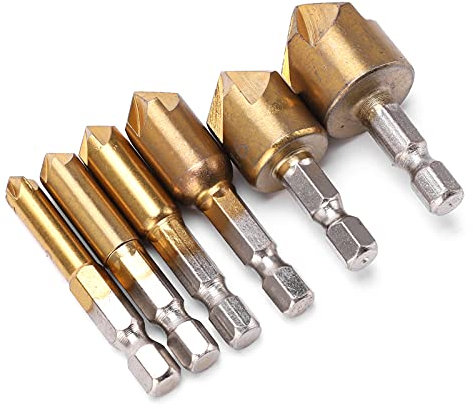 Jeu de 6 Forets à Fraise, Tige Hexagonale de 6mm à 19mm, Accessoire D'outil de Chanfrein à 90 Degrés, Acier Rapide pour le Bois et les Planches en Plastique