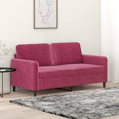 Willood 2-Sitzer Sofa, Loungesofa Couch mit Armlehnen Rückenkissen, Wohnzimmersofa Designsofa Metallgestell, Sitzmöbel Zweisitzer Weißrot 140 cm Samt