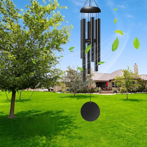 Campanas de Viento Conmemorativas para Exteriores - Grandes de Aluminio para Jardín, Negras Clásicas Con Atrapavientos