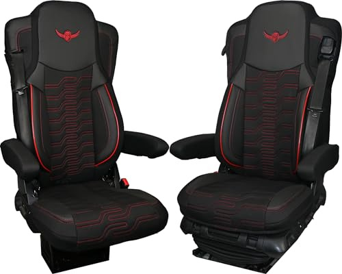 LKW-Sitzbezüge für ACTROS MP4, MP5 - komfortabel und individuell - LKW-Zubehör - aus hochwertigem Jacquard und Öko-Leder ROT | Hochwertige Jacquardgewebe und Kunstleder ergonomische Seitenstütze, leicht zu reinigen