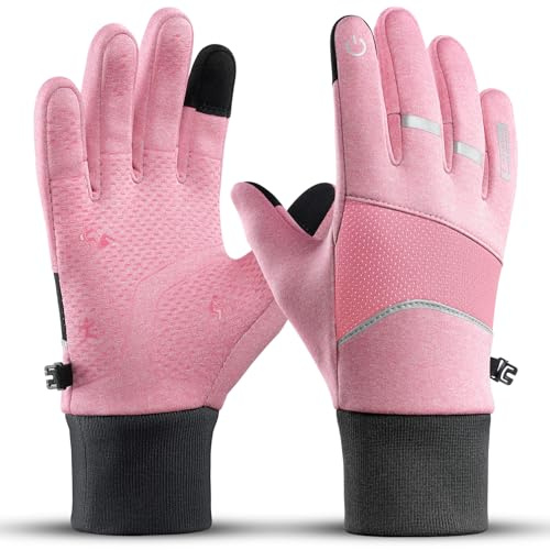 Vilico Guantes Ciclismo Invierno Hombre Mujer, Guantes de Ciclismo, Guantes Moto Invierno, Guantes de Pantalla Táctil a Prueba de Viento y Antideslizantes contra Salpicaduras de Agua-Rosa, Talla S