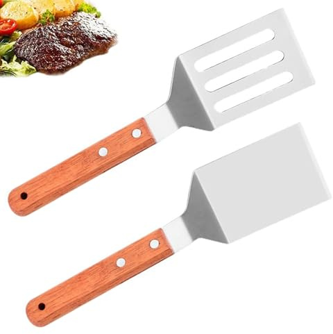 MOAZIFI 2 Stück Edelstahl Spachtel Pfannenwender Set - Grillwender und Spatula für Küche und Grill
