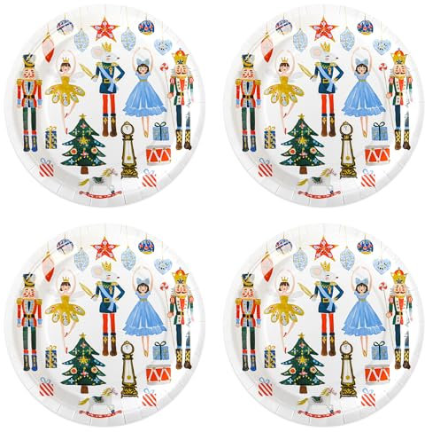 Nutcracker Paper Plates Merry Christmas Round Party Plates Winter Holiday Ballet Rocking Horse Fairy Ornaments Disposable Dinner Dessert Plates for Xmas Events Gatherings Party Supplies (48, 9 Inch)
