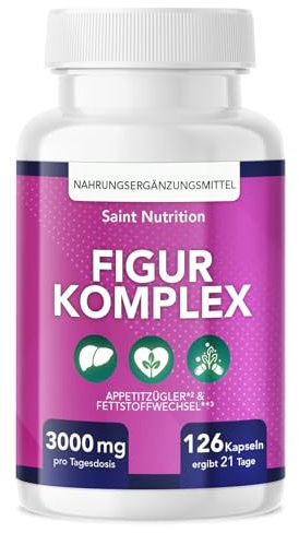 FIGUR KOMPLEX® Appetitzügler Kapseln – Nahrungsergänzung mit Glucomannan, Cholin, Vitamin B1 + B6 – Extrem hochdosiert für Frauen & Männer – Unterstützung für Abnehmen & Stoffwechsel – schnell & stark