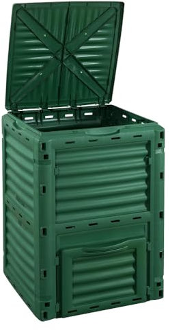 Paluplus Compostiera da Giardino da 300 Litri in Plastica Verde, Misura 61x61x83 cm, Resistente alle Intemperie, Coperchio ribaltabile, Compostiera Termica per Rifiuti -141F-3
