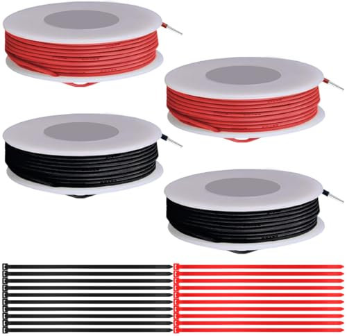 MKBKLLJY Cable eléctrico de PVC sólido de 24 calibres, 300 V, 24 AWG, aislamiento estañado, cable de conexión de cobre revestido en 2 colores (rojo/negro), 5 m/16,4 pies por cable, surtido para