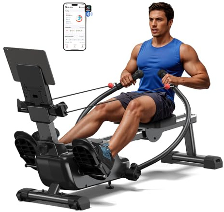 MERACH Máquina de Remo para Casa, Palas Dobles Mejoradas con Múltiples Modos de Entrenamiento, Ejercicio de Cuerpo Completo con la App MERACH, más de 1000 Cursos de Campeones y Juegos con Mapa 3D