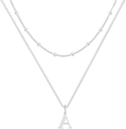 LUXYSODE Initial Necklaces for Wome S925 Silver Letter Necklace Tiny Silver Initial Pendant Name Necklace A-Z Personalized Gift Trendy Jewelry (A)