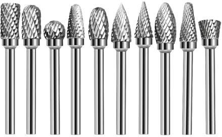 HDUNGM Juego de 10 limas rotativas de carburo de tungsteno for carpintería, Fresas de perforación, Brocas rotativas de 1/8, Herramientas de Taladro y Amoladora.