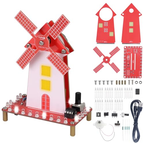 ElektoLoter LED Windmühle Löbausatze, Lernset für Schule & Schreibtischdeko | mit Einstellbare Drehzahl & Dynamische Lichteffekte, Elektronik Windmill, Bausatz zum Löten für Schüler & Erwachsene