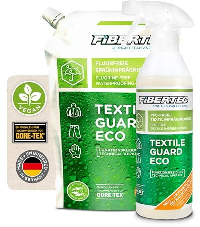 FIBERTEC Textile Guard Eco Imprägnierung & Nachfüllbeutel 2x500ml | 100% PFAS-frei, Imprägnierspray für Jacken und Outdoorbekleidung, Wetterschutz, Made in Germany