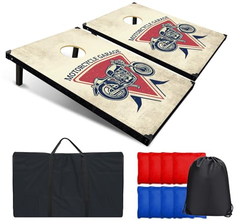 Wakefa Jeu de cornhole avec sacs, 0,9 x 7,6 m avec sacs, jeu de trous de maïs avec 2 planches de cornhole, 8 poufs et sac de transport, jeu de lancer de cornhole d'extérieur pour cour, jardin, plage