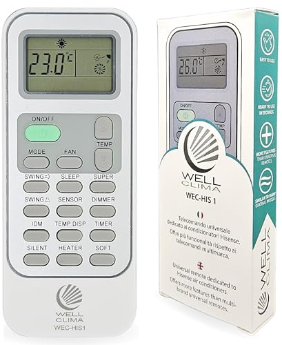 Wellclima WEC-HIS1 Telecomando Condizionatori per Hisense, per Kelon, per Wintair, Più Completo degli Universali, Pronto all’Uso con Funzioni Speciali, per Climatizzatori, Inverter e Pompa di Calore