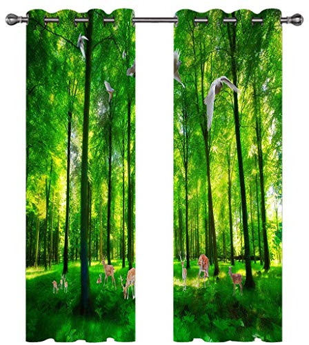 GSKOQD Tenda Camera Da Letto Moderna Bambini 2 Pannelli Tende Oscuranti Per Finestre Con Occhielli 140X160Cm 3D Animali Della Foresta Verdeggiante Motivo Tenda Oscurante Termica Isolante Per Interni