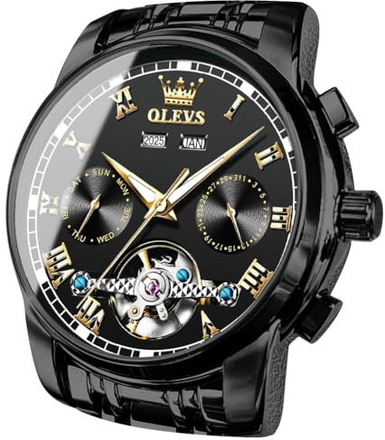 OLEVS Self Winding Watches for Men Automatic Mechanical Tourbillon Stainless Steel Waterproof Luminous Luxury Dress Wrist Watches