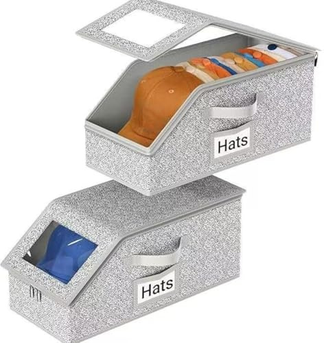 2 organizadores de sombreros para gorra de béisbol, organizador apilable para almacenamiento de sombreros para armario con ventana transparente, caja de sombrero de tela transpirable para aperitivos