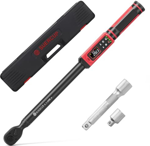 SUERCUP 1/2 Zoll Digital Drehmomentschlüssel, 5.1-340Nm, ±1% Genauigkeit | Digital Drehmomentschlüssel mit Buzzer, Vibration, LED Benachrichtigung und 5 Maßeinheiten, für Auto, Motorrad Reparatur