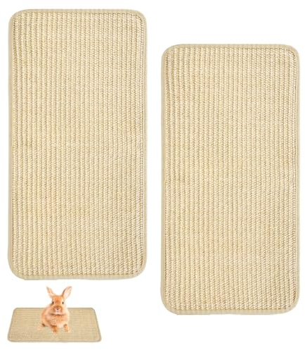 PYserne 2 alfombrillas de sisal para rascar conejos, 50 x 25 cm, alfombrillas de cáñamo autoadhesivas para jaula de roedores, ropa de cama, garras de conejo natural, cuidado dental para masticar