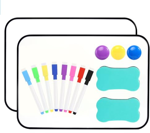 2 Stück Whiteboard Magnetwand Magnettafel A4 Kleine Doppelseitige Whiteboard Magnetisch mit Trocken Abwischbaren Stiften Radiergummi Magnete Magnetwand für Schule Zuhause Büro (30x21CM)