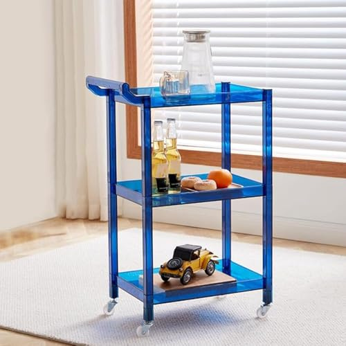 Carrito De Bar De Acrílico con Ruedas, Carro Rodante De 3 Niveles Mesa Lateral Transparente Organizador De Almacenamiento Móvil Carro De Servicio con Asa, para Comedor Y Sala De Estar, A