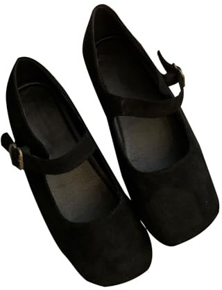 Ballerines Mary Jane à bout carré confortables avec sangle de cheville, chaussures plates décontractées confortables rétro douces pour femme habillées et professionnelles, Noir , 38.5 EU