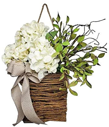 Disttocate Spring Wildflower Door Hanging Basket Wreath Spring Welcome Sign Easter Day for Front Door, Home Decor