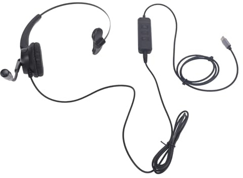 Acouto Telefonheadset med Brusreducerande Mikrofon Stöd för Ett öra USB C Till USB 3,5 Mm-kontakt Fast VoIP-headset för PC Laptop Surfplatta Svart Avbrytande Ger Definition