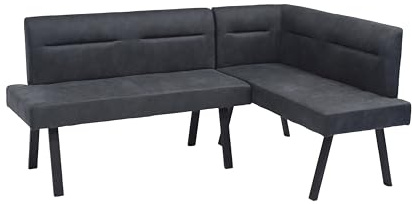 byLIVING Eckbank Montreal, Langer Schenkel Links, Taschenfederkern, H 87 | Bezug anthrazit, Gestell schwarz, Ziernaht im Rücken, Esszimmerbank, Küchenbank, 181 x 128, T 56 cm
