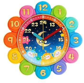 Ioensy Lernuhr für Kinder, Moderne Analoge Lernuhr, Lernuhr für Kinder Zum Zeitlesen, für Schlafzimmer, Wohnzimmer, Bunt