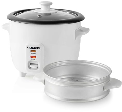 Melissa Rice Cooker (0.6L / 2.5 Cups), 300W, with Non-Stick Removable Bowl, Auto Shut-Off, Steamer Basket, Keep-Warm Function - White