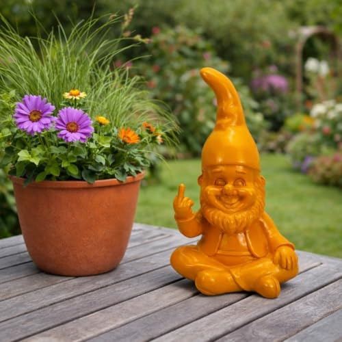 Online Fuchs Lustiger Gartenzwerg für außen mit Mittelfinger in modernen Farben - 21 cm groß - Gartenfiguren für draußen, wetterfest - humorvolle Geschenkidee für Gartenfreunde (Orange)