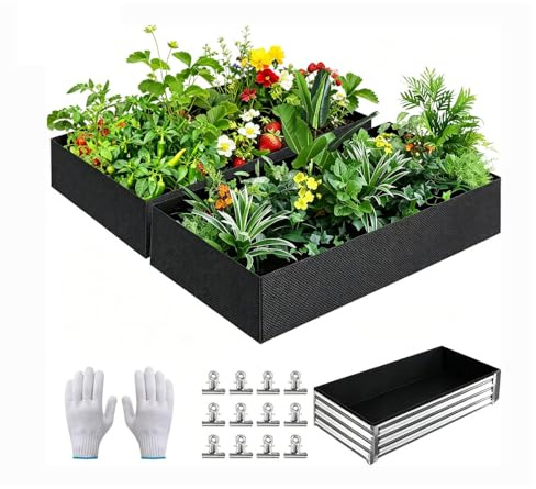 GAESHOW 2 Stück rechteckige Übertöpfe aus Vliesstoff, atmungsaktive Pflanztasche mit 12 Klemmen und Handschuhen, für rechteckige Gartenbeete, für Gemüse, Blumen, Obst