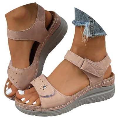 Uwdiohq Sandali Da Donna Comodi Con Plateau, Cinturini Regolabili, Traspiranti, A Punta Scarpe Estive Senza Suola (Beige) Ciabatte Eleganti (Beige, 36) Sandalo Zeppa Wide Fit Bassi Estivi