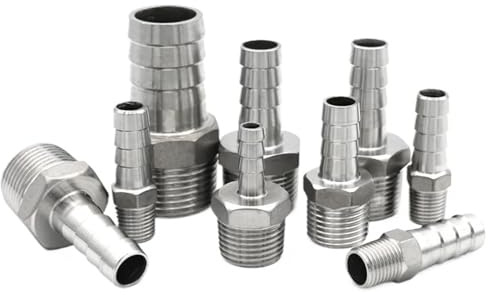 1 Uds SS304 espiga for manguera conector acoplador 6 8 10 12 13 15 16 19 20 25 32 38mm con rosca macho Bspt 1/8 1/4 3/8 1/2 3/4 1 accesorios de tubería(8mm,3/8)
