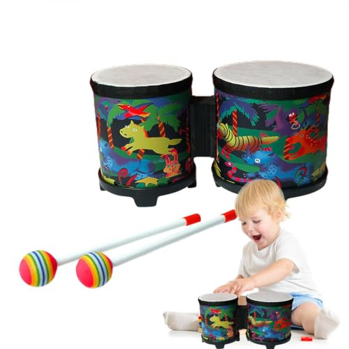 Bongos för barn, bongottrummor för vuxna | slaginstrument barntrumma | musikleksak | barntrumma, handgjorda musikinstrument av trä med 2 färgglada trumpinnar, jul