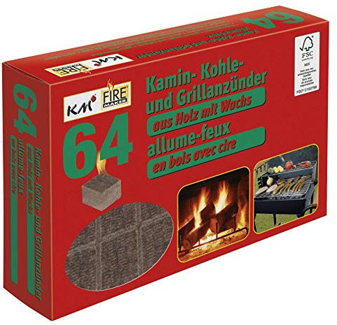 KM Firemaker 64 Anzündwürfel aus Naturholz mit Wachs/Anzünder/Kohleanzünder, Anzünder Würfel, Grillanzünder, Ofenanzünder, Kaminanzünder Art. 272 (1)