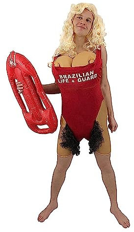 Mens Brazilian Babs Lifeguard Funny Costumes - TV Show Eighties Retro Novelty Fancy Dress for Stag Parties - 1 Costume