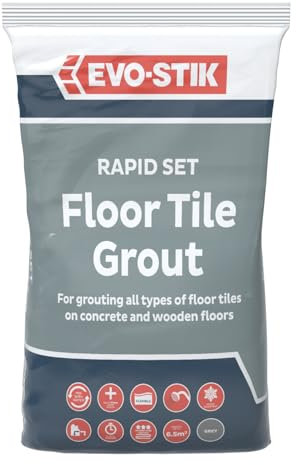 EVO-STIK Floor Tile Grout, Fast Setting, For Wood and Concrete Floors, Waterproof, For Interior and Exterior Use, Colour: Grey, 5kg