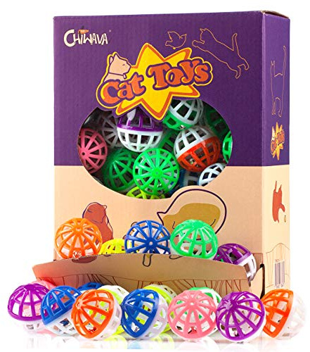 CHIWAVA 45PCS 1.6'' Cat Toy Ball with Bell Plastic Lattice Jingle Balls Kitten Chase Pounce Rattle Toy Assorted Color