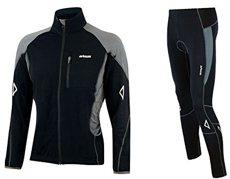 Airtracks Herren Thermo Fahrradtrikot Set Pro T - Thermo Fahrradhose Lang + Thermo Radtrikot Langarm - Warm Fleece Winddicht Atmungsaktiv Reflektoren
