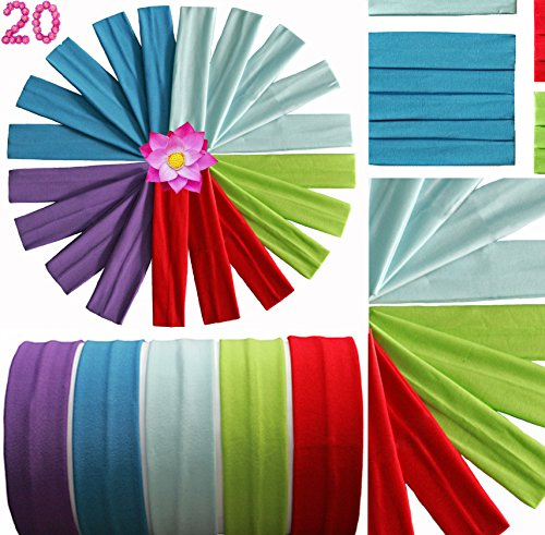 Swissprotrade 20 Stück Sport Running Yoga Stirnband Haarband Schweissband Elastisch 5 Modische Farben Assortiert Passen Damen Herren Mädchen Jungs