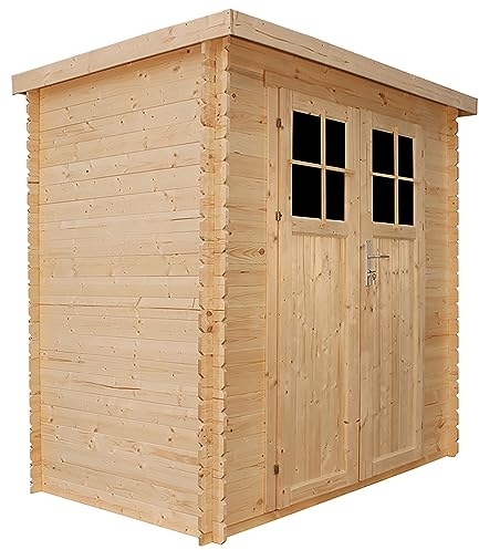TIMBELA M311F Holzhaus Gartenhaus mit hochwertige abschließbare Tür - Gartenschuppen Holz B204xL142xH200 cm/ 2,22 m2 Lagerschuppen für Garten - Fahrrad Schuppen - Wasserfestes Dach