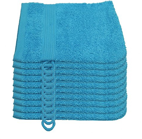 Julie Julsen 10er Pack Waschhandschuhe Chemikalien-Frei 600g/m² Türkis 15 x 21 cm 100% Baumwolle - Oeko TEX Std 100 Zertifizierung - Weich und Saugstark - Waschmaschinenfest