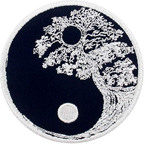 Aufnäher, bestickt, Design: Buddhistischer Zen Yin Yang Baum, zum Aufbügeln oder Aufnähen