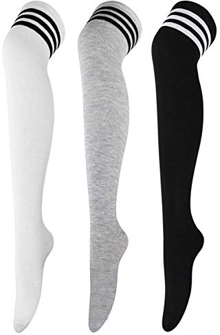 DRESHOW 3 Pairs Over Knee Thigh Socks Thigh High Socks Casual High Stockings Long Knee High Socks for Girl and Women