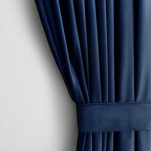 AmeliaHome Cortina de aspecto aterciopelado, 140 x 245 cm, índigo, 1 unidad Cinta de fruncido aterciopelada, cortina opaca para ventana, ligera, brillante, cortina decorativa