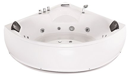Supply24 since 2004 Luxus Whirlpool Badewanne Monaco Weiß– 145x145 cm – 12 Massagedüsen, LED, verchromte Armaturen, Eckmontage links/rechts – Hot Tub Spa für 2 Personen