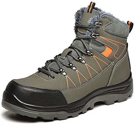 ALOFME Winter Sicherheitsstiefel Herren S3 Wasserdicht Sicherheitsschuhe Damen Warm Gefüttert Stahlkappe Arbeitsschuhe, Grün, 37 EU Schmal