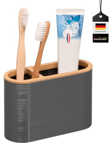 bremermann Segno Soporte para cepillos de dientes de bambú y plástico, color gris