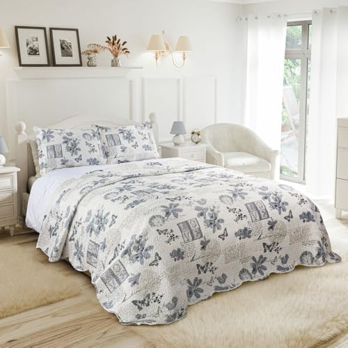 Emma Barclay Wordsworth – gestepptes Patchwork-Tagesdecken-Set – Einzelbett, 100% Polyester, Silber